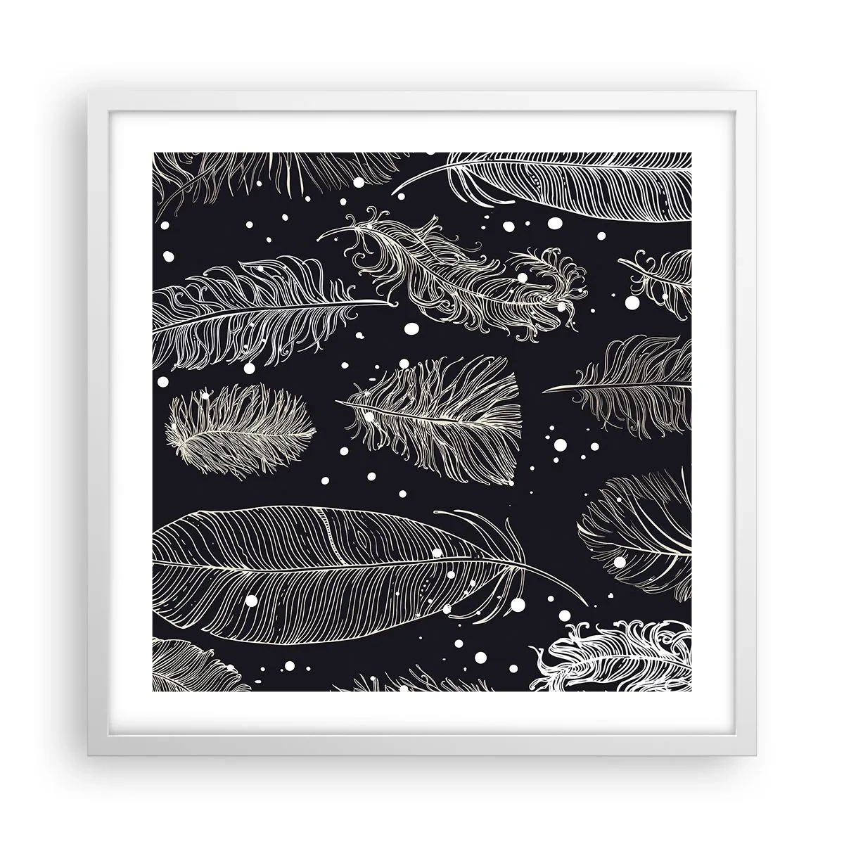 Affiche dans un cadre blanc - Poster - Toile de plumes - 50x50 cm