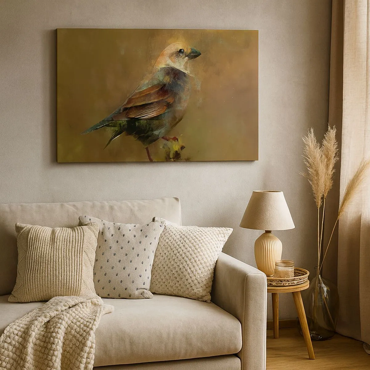 Impression sur toile - Image sur toile - Une interprétation artistique d'un moineau sur fond marron - 70x50cm - Un moineau, un petit oiseau - Décoration murale moderne pour le salon et la chambre ARTTOR
