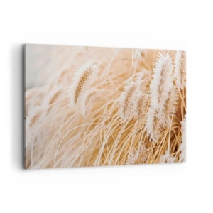 Impression sur toile - Image sur toile - Gros plan d'herbes dorées et délicates au soleil - 120x80cm - Le bruissement doré de l'herbe - Décoration murale moderne pour le salon et la chambre ARTTOR