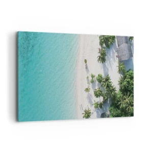 Impression sur toile - Image sur toile - Vue plongeante sur une plage tropicale avec de l'eau turquoise et des palmiers - 100x70cm - Vacances au paradis - Décoration murale moderne pour le salon et la chambre ARTTOR