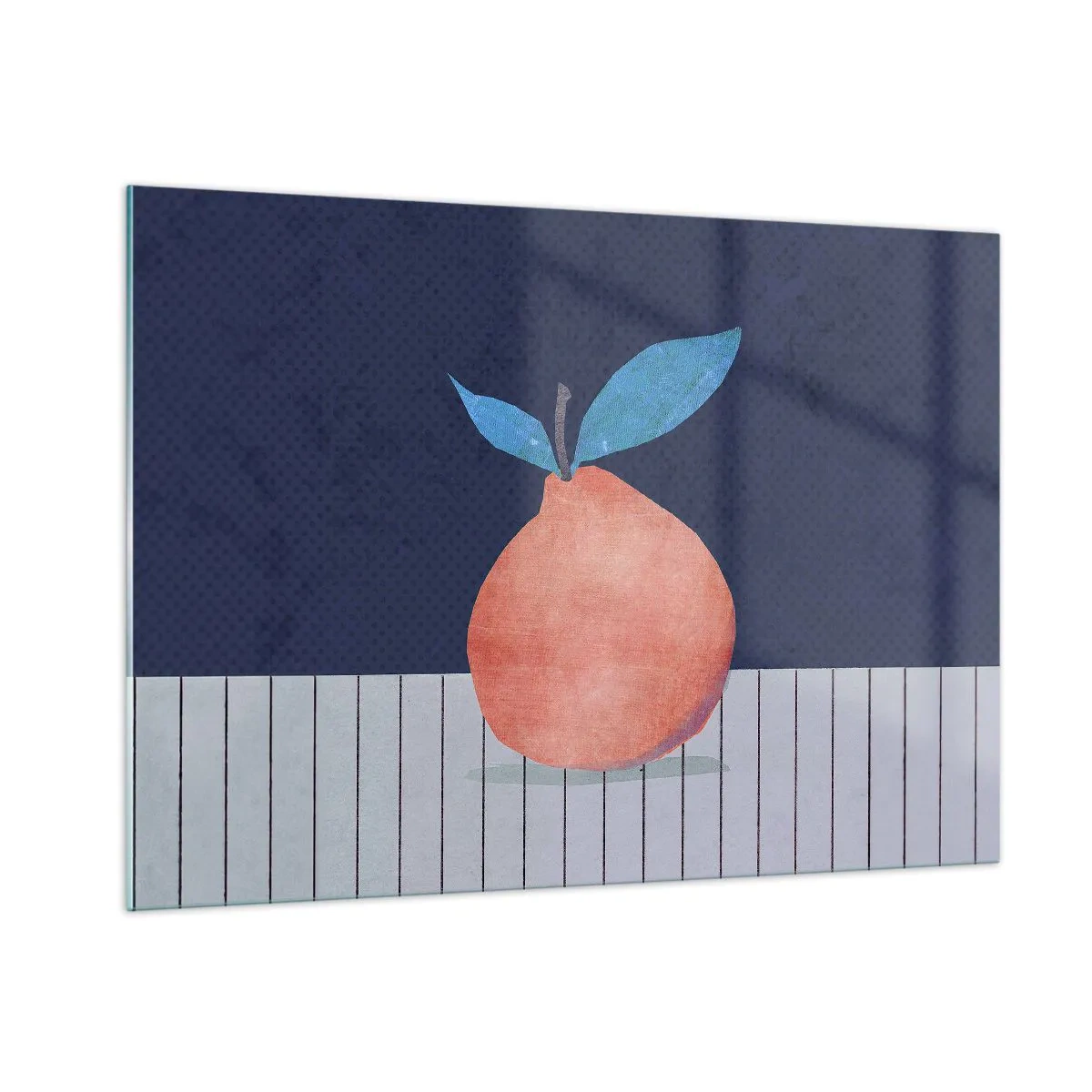 Impression sur verre - Image sur verre - Un fruit avec une forme abstraite sur fond de composition géométrique - 100x70cm - Convexité et plan - Décoration murale moderne pour le salon et la chambre ARTTOR