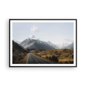 Affiche dans un cadre noir - Poster - Une route dans les montagnes entourée d'un paysage pittoresque - 100x70cm - Chemin vers le coeur de la montagne - Décoration murale moderne pour le salon et la chambre ARTTOR