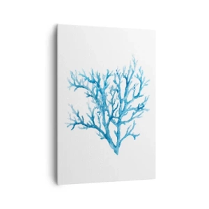Impression sur toile - Image sur toile - Corail bleu sur fond blanc avec une touche minimaliste - 70x100cm - Filigrane nautique - Décoration murale moderne pour le salon et la chambre ARTTOR