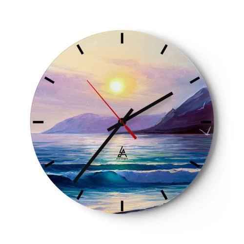 Horloge murale - Pendule murale - Paysage marin avec le soleil couchant - 30x30cm - Cristal d'eau et d'air - Décoration murale moderne pour le salon, la cuisine et la chambre ARTTOR