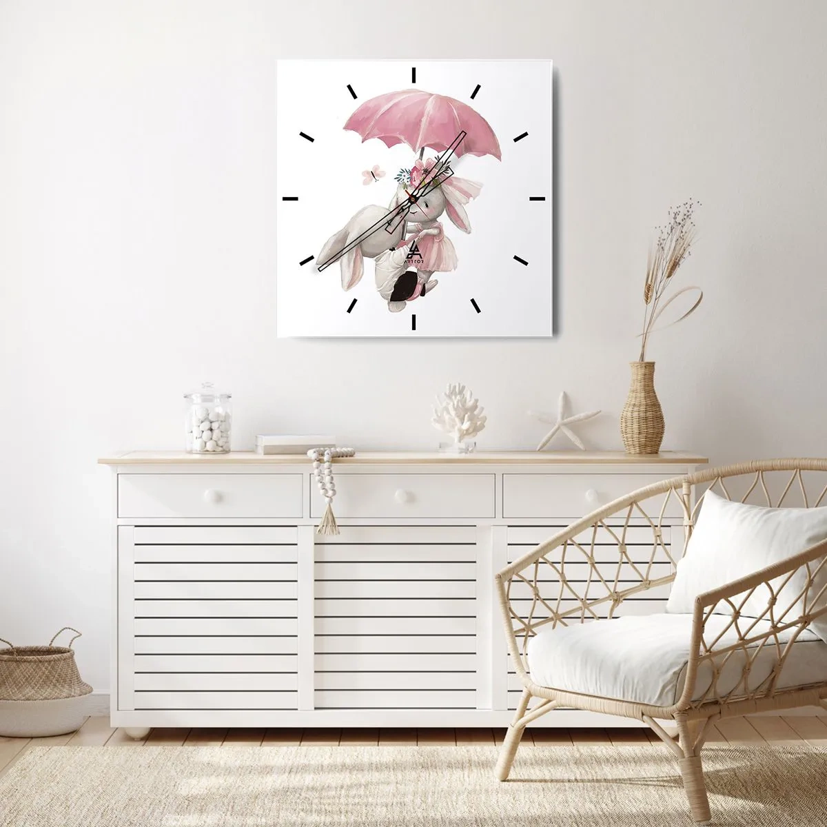 Horloge murale - Pendule murale - Des lapins mignons sous un parapluie rose - 30x30cm - C'est ça l'amour - Décoration murale moderne pour le salon et la chambre ARTTOR