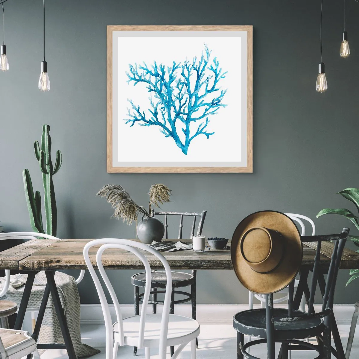 Affiche dans un chêne clair - Poster - Filigrane nautique - 60x60 cm