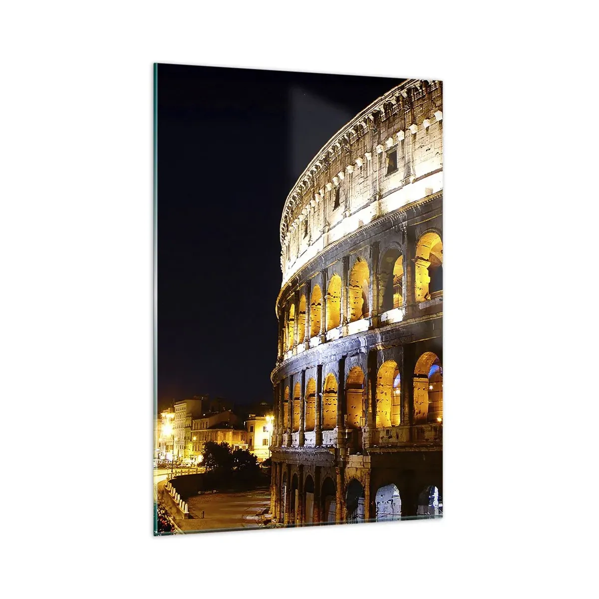 Impression sur verre - Image sur verre - Le Colisée illuminé par les lumières la nuit à Rome - 80x120cm - Il est temps de commencer les Jeux - Décoration murale moderne pour le salon et la chambre ARTTOR