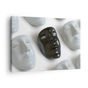 Impression sur toile - Image sur toile - Masques noirs et blancs sur fond clair - 70x50cm - Comment se démarquer ? - Décoration murale moderne pour le salon et la chambre ARTTOR