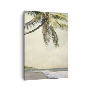 Impression sur toile - Image sur toile - Une plage avec des palmiers sur fond de mer calme - 50x70cm - Rêve tropical - Décoration murale moderne pour le salon et la chambre ARTTOR