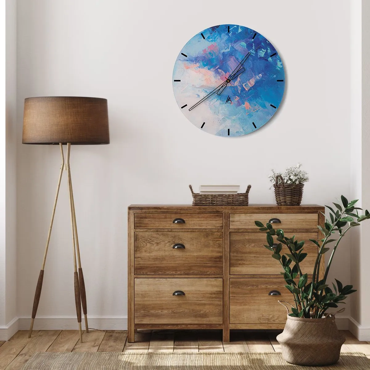 Horloge murale - Pendule murale - Composition abstraite dans les tons de bleu et de rose - 30x30cm - Abstraction hivernale - Décoration murale moderne pour le salon, la cuisine et la chambre ARTTOR