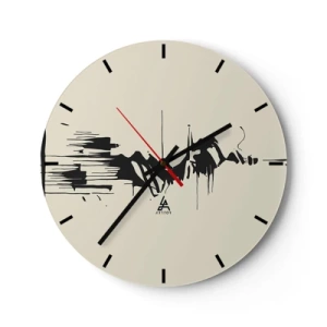 Horloge murale - Pendule murale - Abstraction en noir et blanc avec des lignes et des formes dynamiques - 30x30cm - Abstraction hâtive - Décoration murale moderne pour le salon, la cuisine et la chambre ARTTOR