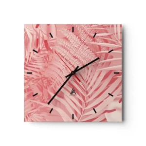 Horloge murale - Pendule murale - Feuilles tropicales roses dans un style délicat et minimaliste - 30x30cm - Concept de rose - Décoration murale moderne pour le salon et la chambre ARTTOR