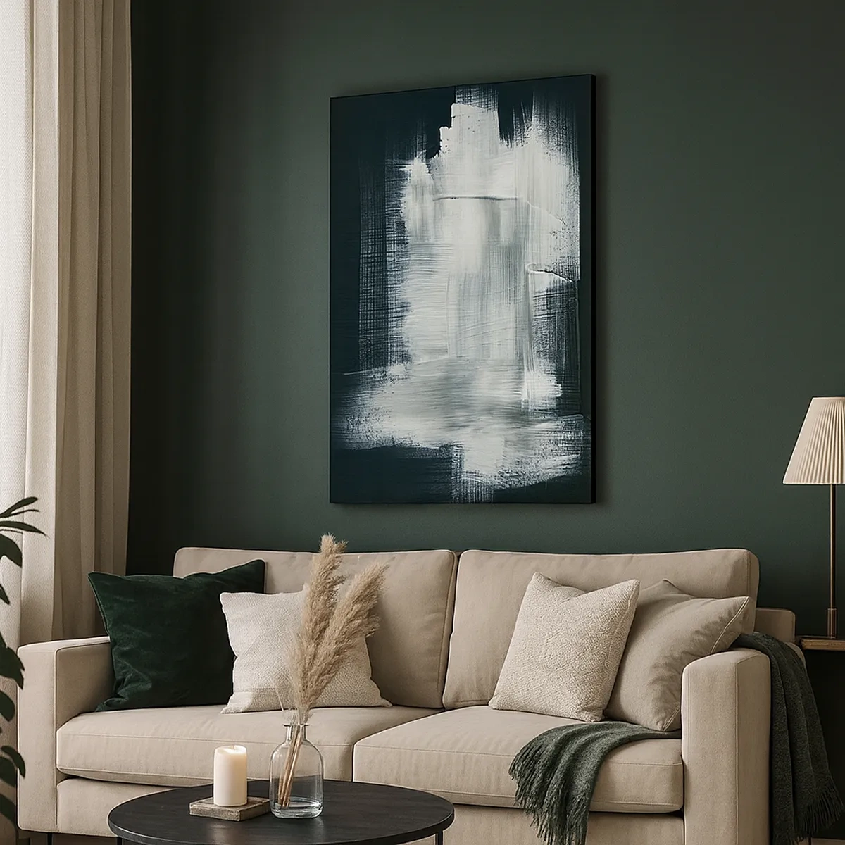 Impression sur toile - Image sur toile - Traits abstraits blancs sur fond sombre - 50x70cm - Tissé à la verticale et à l'horizontale - Décoration murale moderne pour le salon et la chambre ARTTOR
