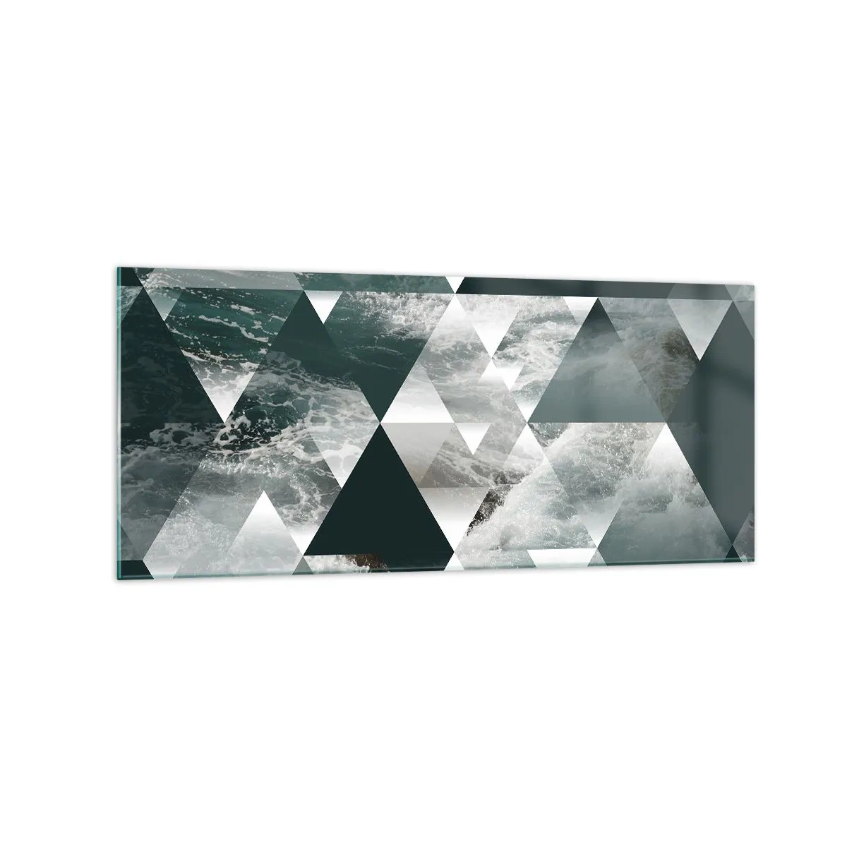 Impression sur verre - Image sur verre - Motif géométrique avec un motif de vagues dans des tons de vert - 120x50cm - Point de vue de cristal - Décoration murale moderne pour le salon et la chambre ARTTOR