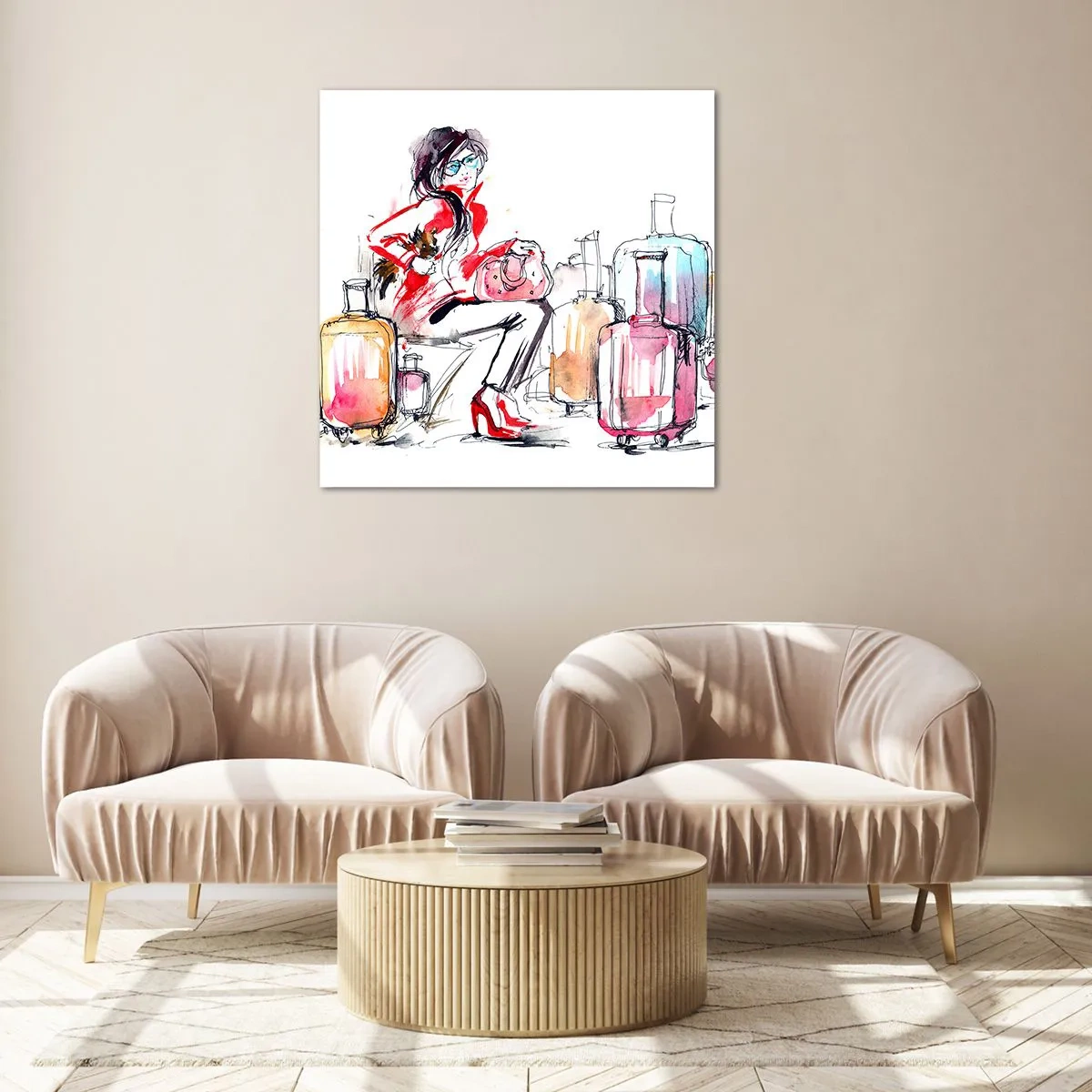 Impression sur verre - Image sur verre - Asseyons-nous avant le voyage - 70x70 cm