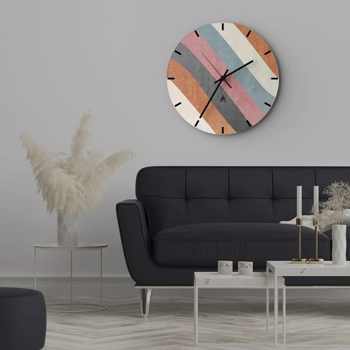 Horloge murale - Pendule murale - Rayures colorées dans des tons pastel disposées en diagonale - 30x30cm - Composition diagonale – mouvement - Décoration murale moderne pour le salon, la cuisine et la chambre ARTTOR
