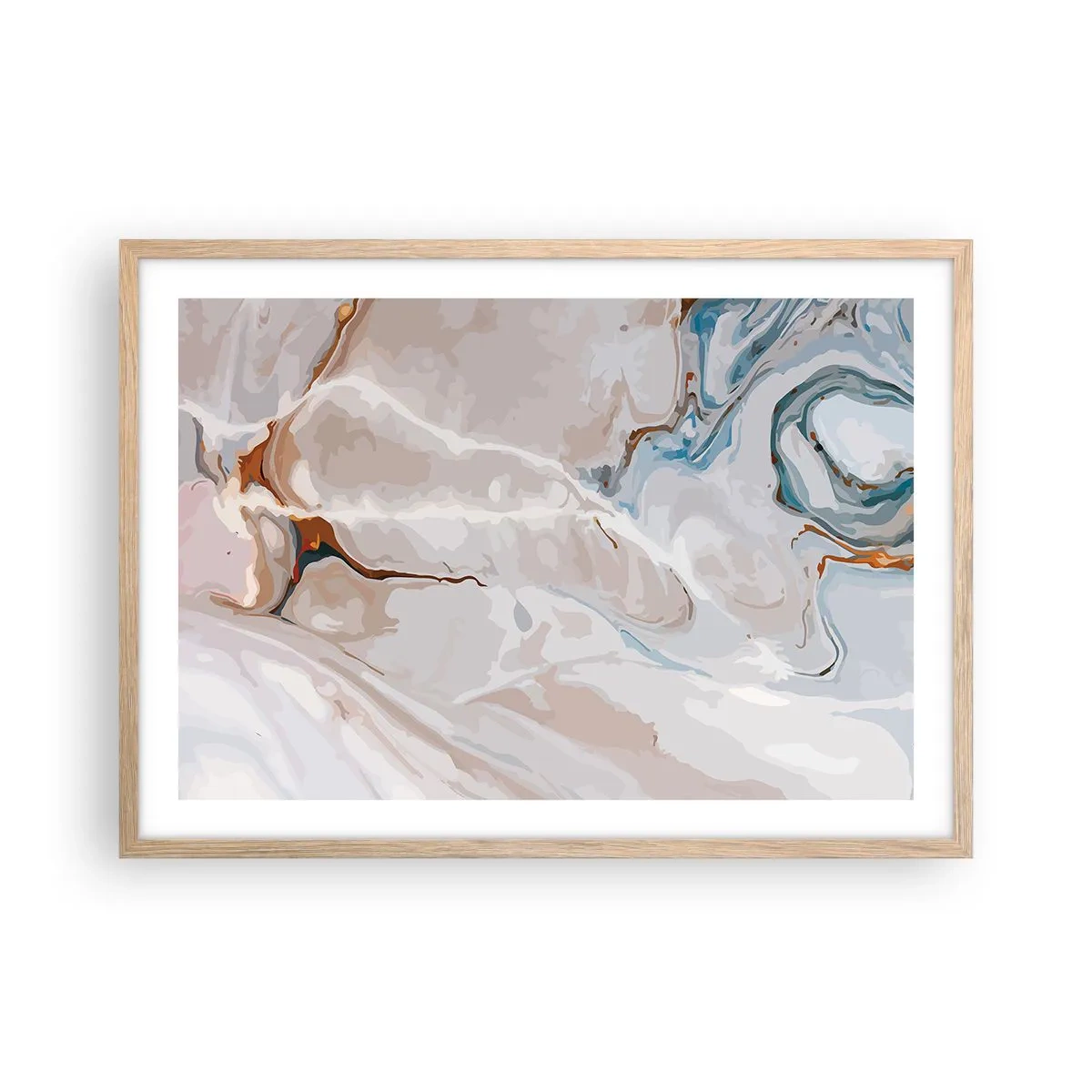 Affiche dans un chêne clair - Poster - Le bleu serpente sous le blanc - 70x50 cm