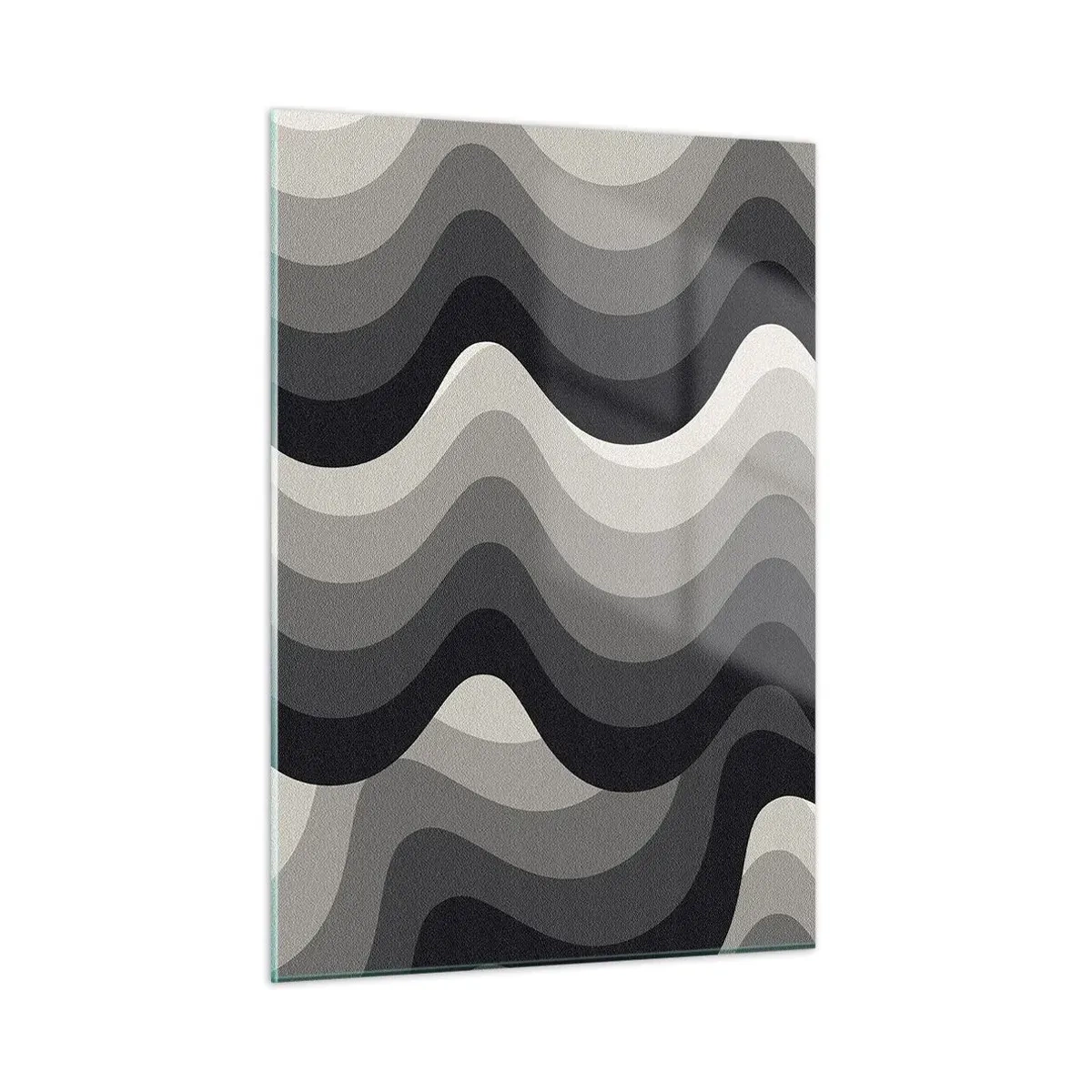 Impression sur verre - Image sur verre - Les vagues dans les tons de gris créent un motif rythmique et géométrique - 50x70cm - Vague après vague - Décoration murale moderne pour le salon et la chambre ARTTOR