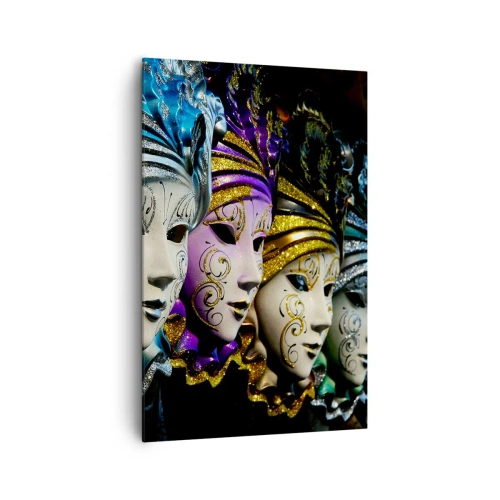 Impression sur toile - Image sur toile - Masques vénitiens de différentes couleurs avec des motifs décoratifs - 80x120cm - Mystère en or et argent - Décoration murale moderne pour le salon et la chambre ARTTOR