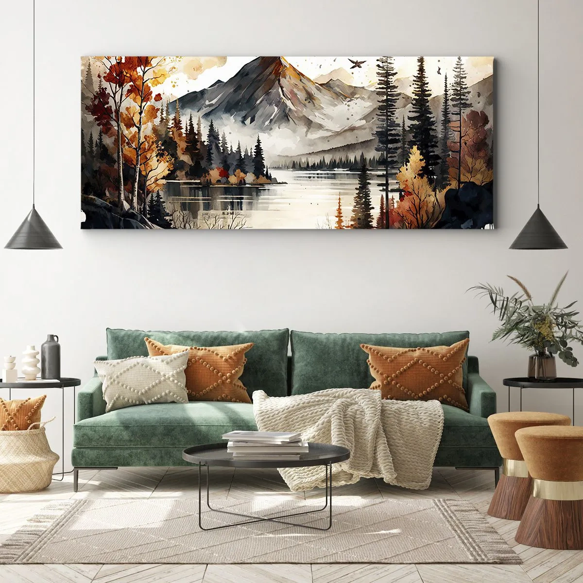 Impression sur toile - Image sur toile - Automne doré dans les montagnes - 100x40 cm