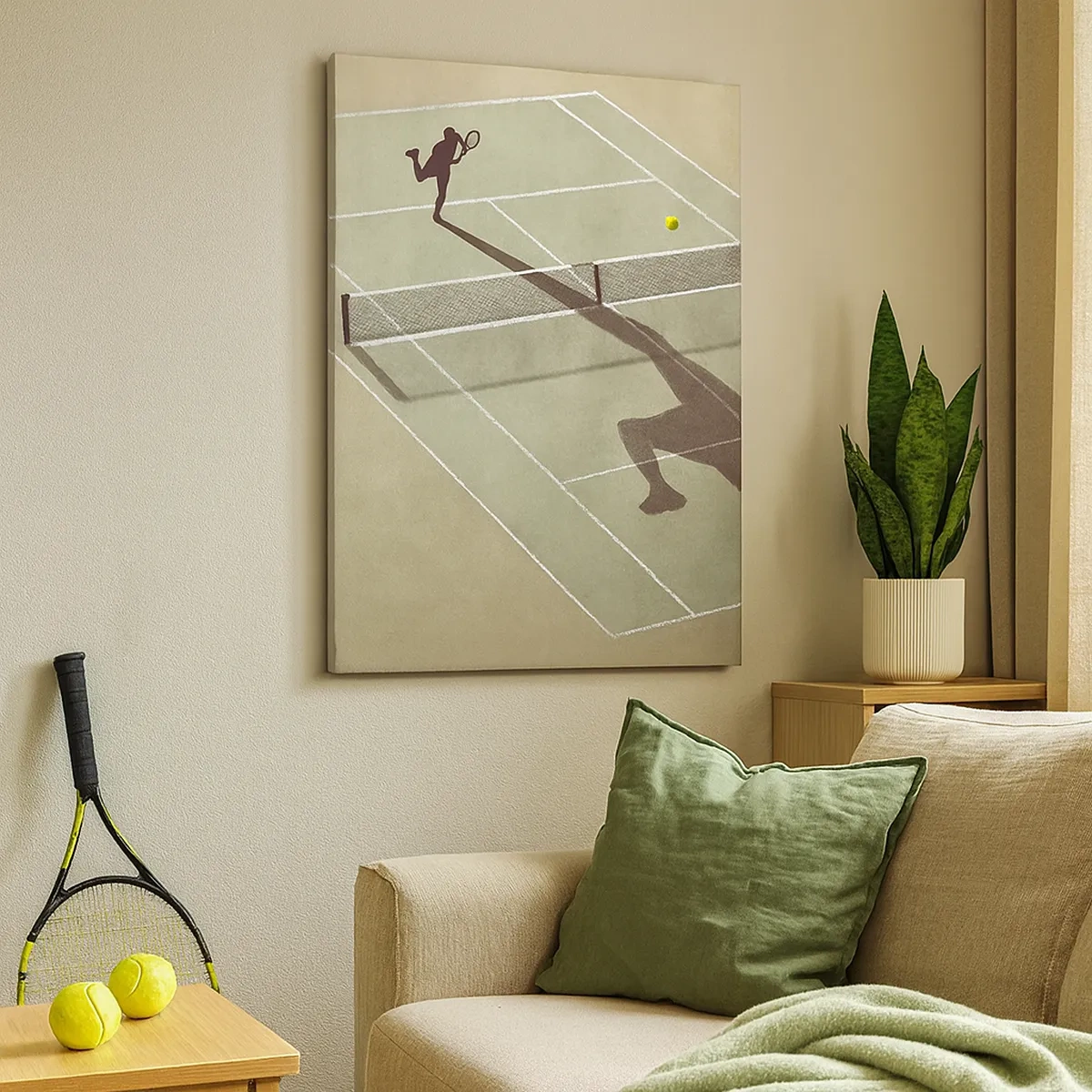 Impression sur toile - Image sur toile - L'ombre d'un joueur de tennis sur le court pendant un match de tennis - 50x70cm - Dépassement de soi - Décoration murale moderne pour le salon et la chambre ARTTOR