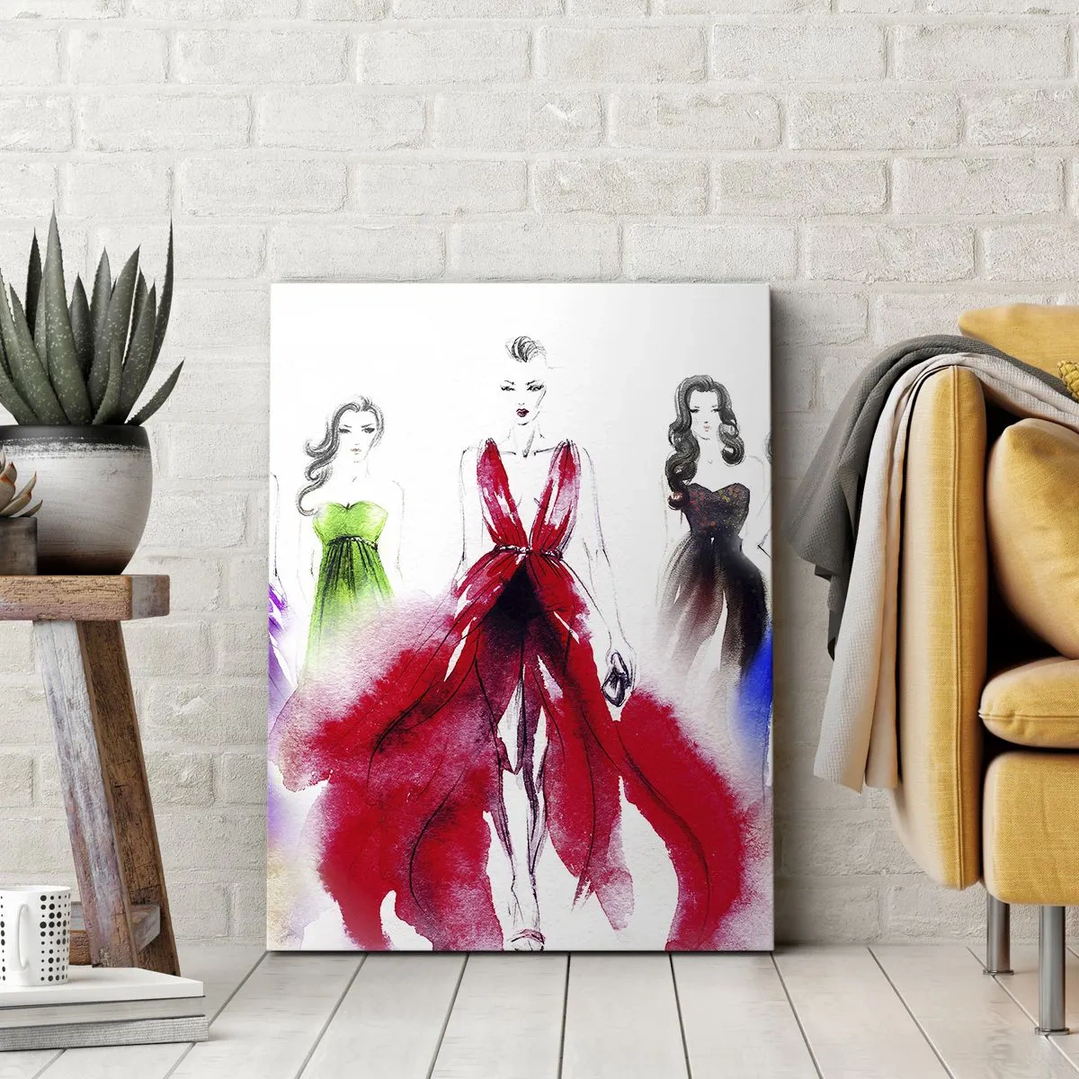 Impression sur toile - Image sur toile - Illustration de mode avec des modèles en robes colorées - 80x120cm - Ambiances pour les déguisements - Décoration murale moderne pour le salon et la chambre ARTTOR
