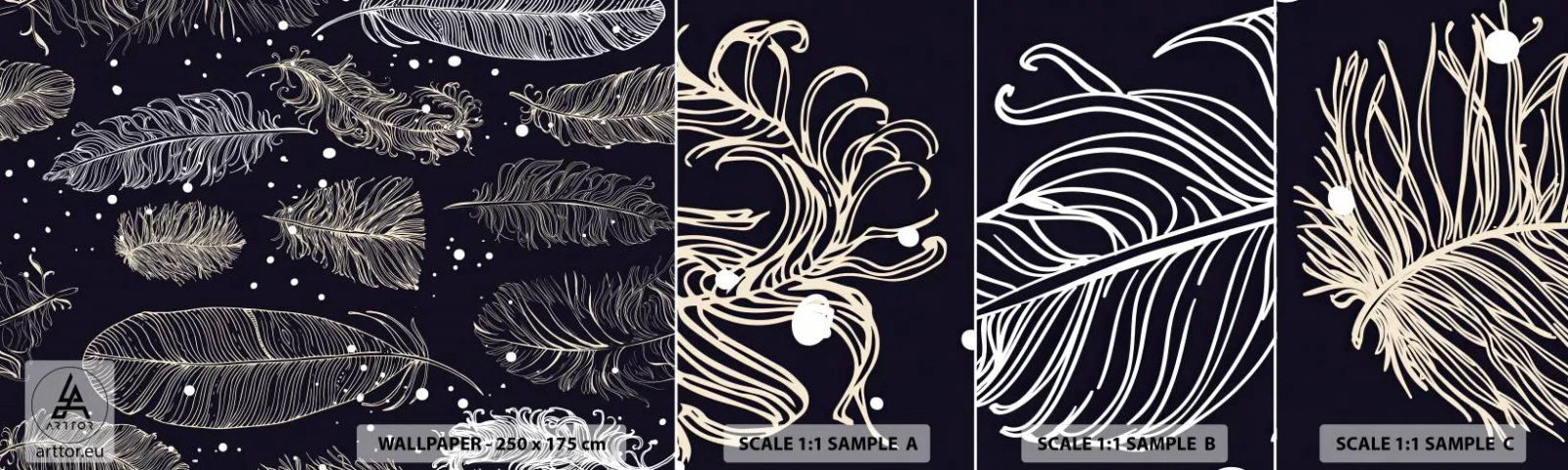 Échantillon de Papier Peint Autocollant Deluxe Sticker - Toile de plumes - Plume oiseau, Graphique, Morceau - 100x30 cm