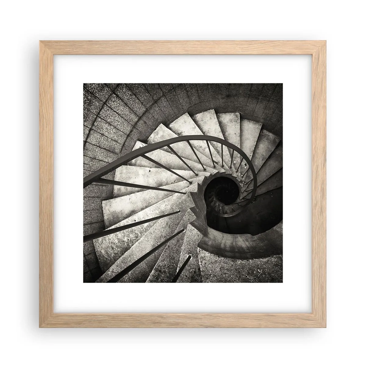 Affiche dans un chêne clair - Poster - En haut des escaliers, en bas des escaliers - 30x30 cm