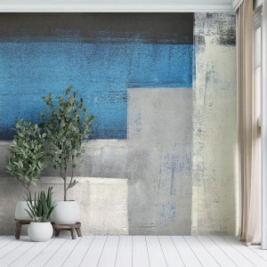 Papier Peint Photo Premium Sand - Une composition abstraite de rectangles en bleu et gris. - 100x70cm - Une composition poétique de gris et de bleu - Décoration murale moderne pour le salon et la chambre ARTTOR