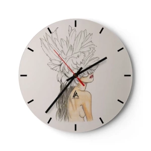 Horloge murale - Pendule murale - Portrait d'une femme avec une plume couvrant ses yeux - 30x30cm - Beauté couronnée - Décoration murale moderne pour le salon, la cuisine et la chambre ARTTOR