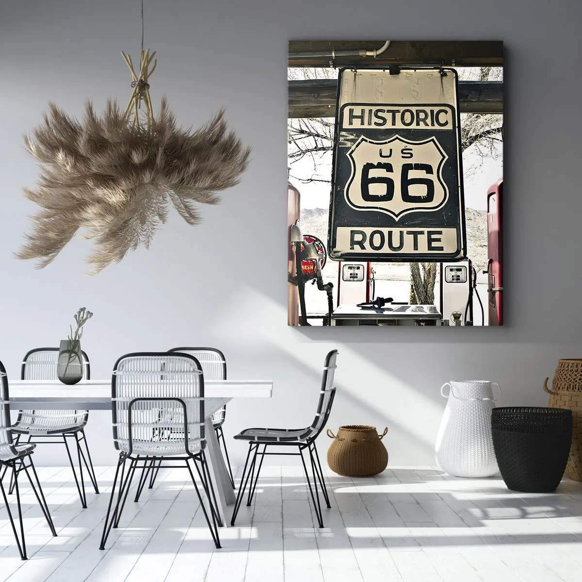 Impression sur toile - Image sur toile - Station-service historique de la Route 66 - 50x70cm - Voyage rétro américain - Décoration murale moderne pour le salon et la chambre ARTTOR