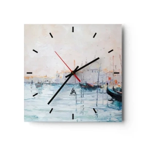 Horloge murale - Pendule murale - Vue pittoresque des canaux avec des bateaux aux couleurs pastel - 30x30cm - Derrière l'eau, derrière le brouillard - Décoration murale moderne pour le salon et la chambre ARTTOR