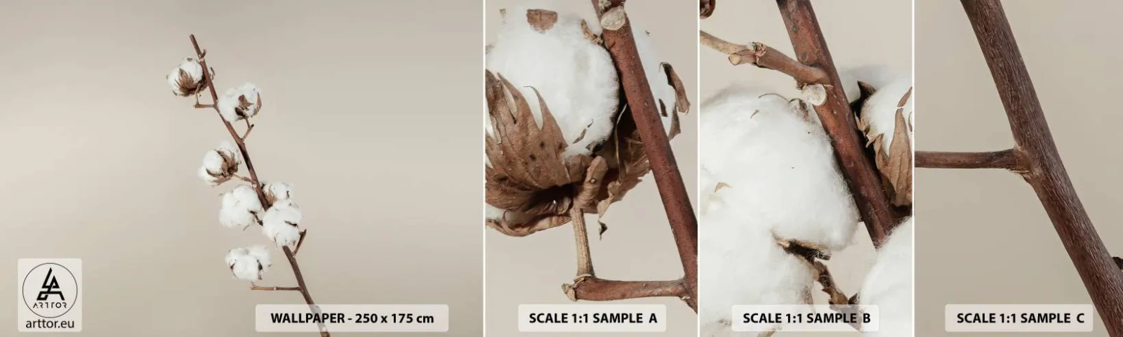 Échantillon De Papier Peint Standard Eco - A la source de la douceur - Fleur de coton, Nature, Coton - 100x30 cm