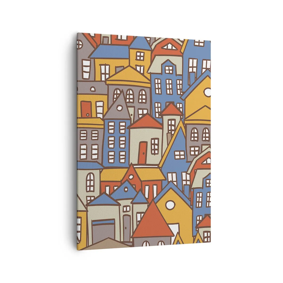 Impression sur toile - Image sur toile - Maisons colorées dans un style graphique sur fond clair - 70x100cm - Derrière la maison, une maison - Décoration murale moderne pour le salon et la chambre ARTTOR