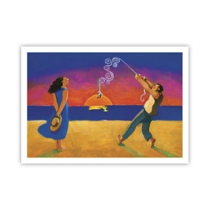 Affiche - Poster - Personnages au bord de la mer au coucher du soleil - 100x70cm - Plus qu'une étoile dans le ciel - Décoration murale moderne pour le salon et la chambre ARTTOR