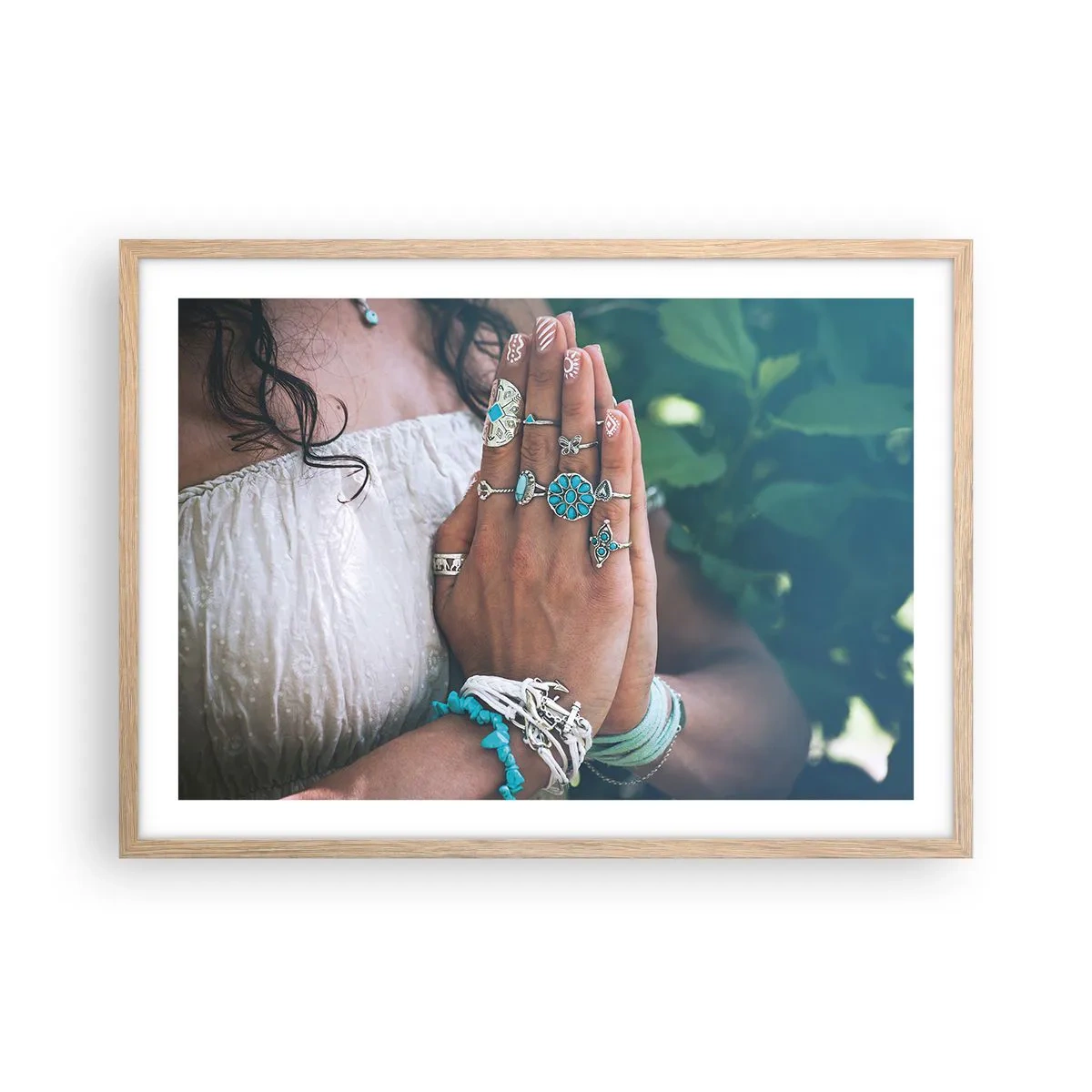 Affiche dans un chêne clair - Poster - Bienvenue au centre du bien-être - 70x50 cm