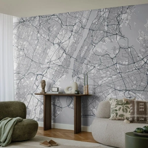 Papier Peint Photo Premium Canvas - Un plan de ville dans un style minimaliste sur fond gris - 100x70cm - Anatomie de la métropole - Décoration murale moderne pour le salon et la chambre ARTTOR