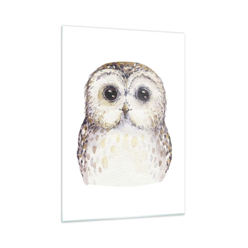 Impression sur verre - Image sur verre - Adorable hibou sur fond blanc dans un style aquarelle - 50x70cm - Regarde-moi dans les yeux - Décoration murale moderne pour le salon et la chambre ARTTOR