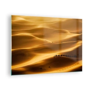 Impression sur verre - Image sur verre - Une caravane dans le désert au soleil - 70x50cm - Caravane sur les vagues du désert - Décoration murale moderne pour le salon et la chambre ARTTOR