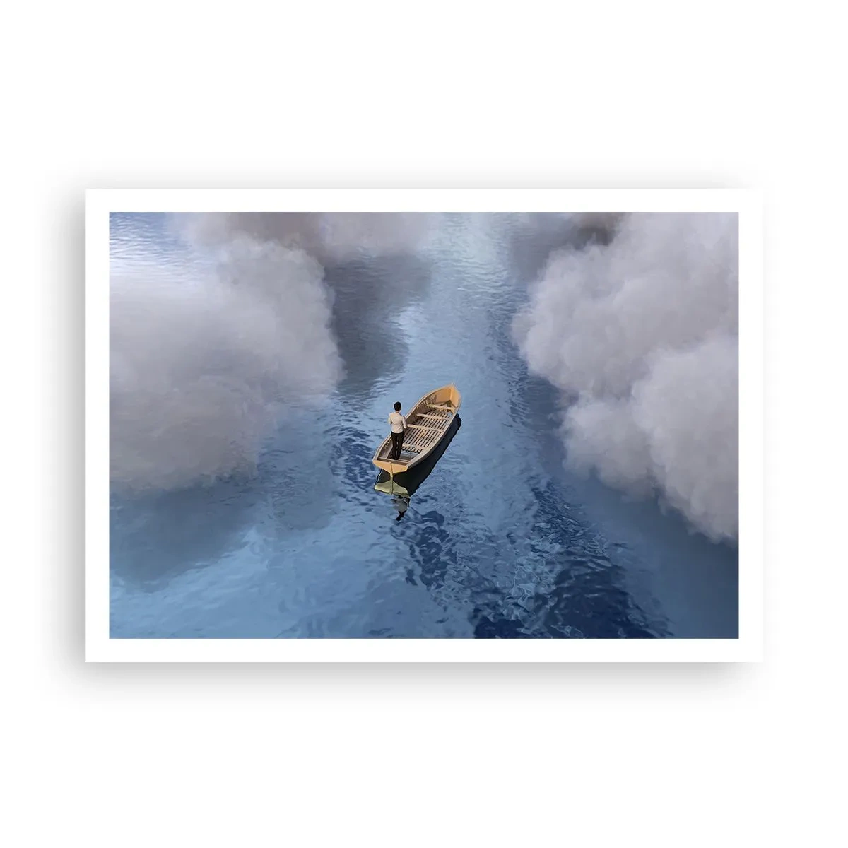 Affiche - Poster - Un homme dans un bateau sur une mer calme entourée de nuages - 100x70cm - Vie – voyage – inconnu - Décoration murale moderne pour le salon et la chambre ARTTOR