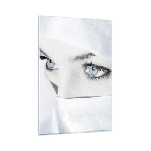 Impression sur verre - Image sur verre - Portrait d'une femme aux yeux bleus cachés derrière un voile blanc - 80x120cm - Directement des mille et une nuits - Décoration murale moderne pour le salon et la chambre ARTTOR