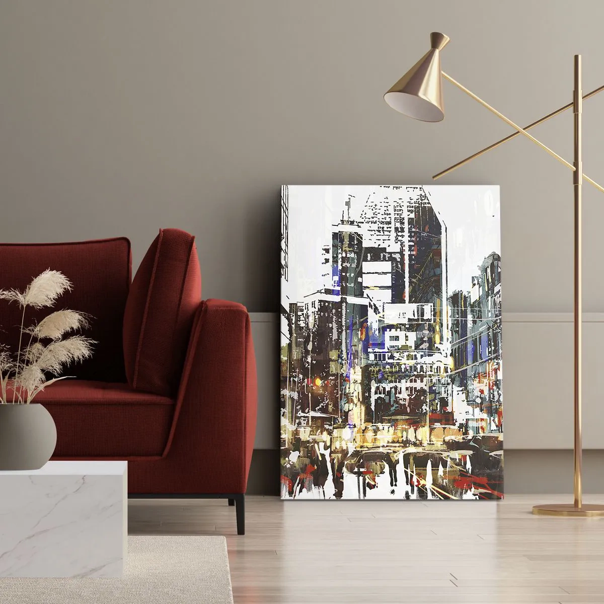 Impression sur toile - Image sur toile - Un paysage urbain moderne dans un style artistique - 80x120cm - Une ville chatoyante - Décoration murale moderne pour le salon et la chambre ARTTOR