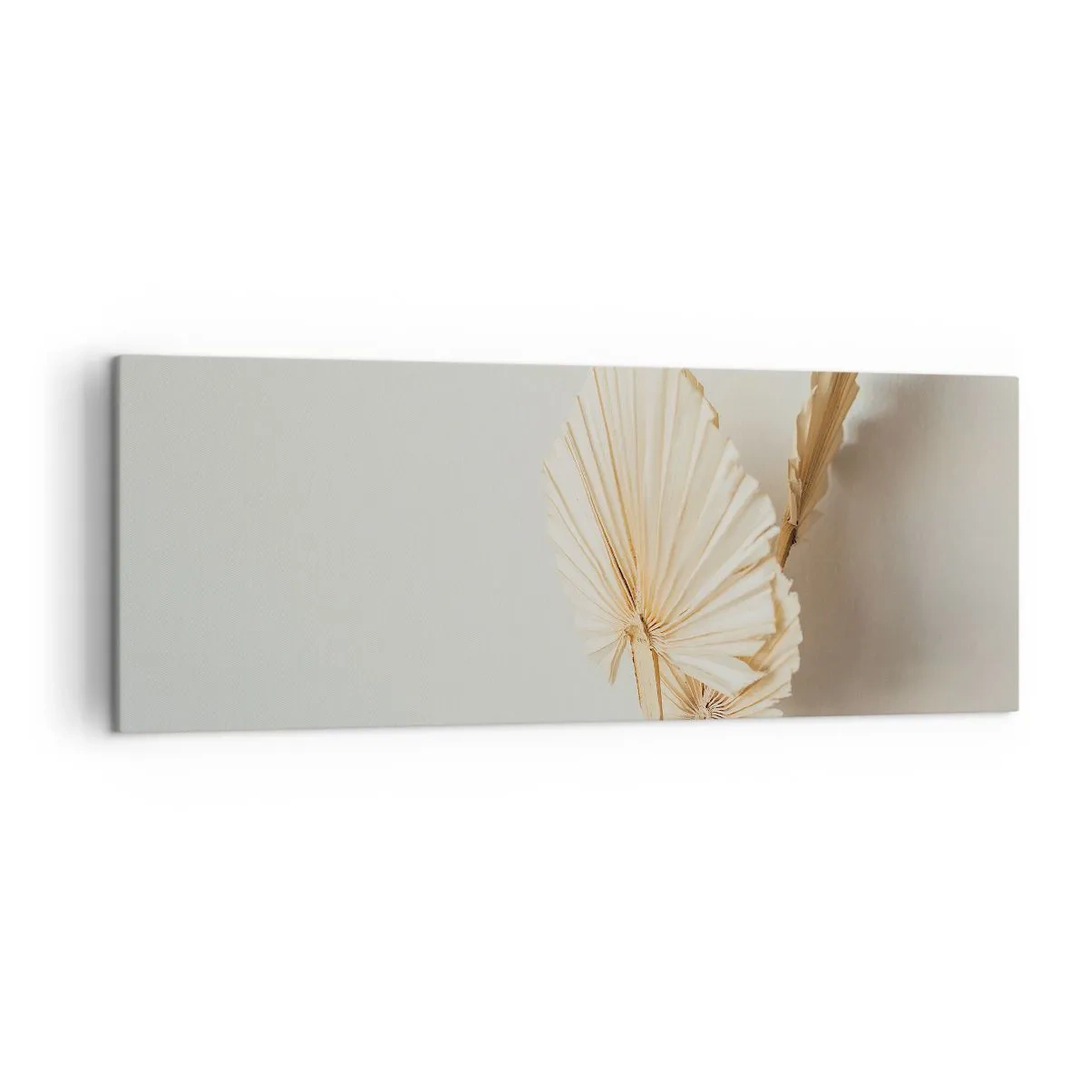 Impression sur toile - Image sur toile - Feuilles de palmier séchées dans un arrangement minimaliste - 140x50cm - Quand tu dois t’apaiser - Décoration murale moderne pour le salon et la chambre ARTTOR