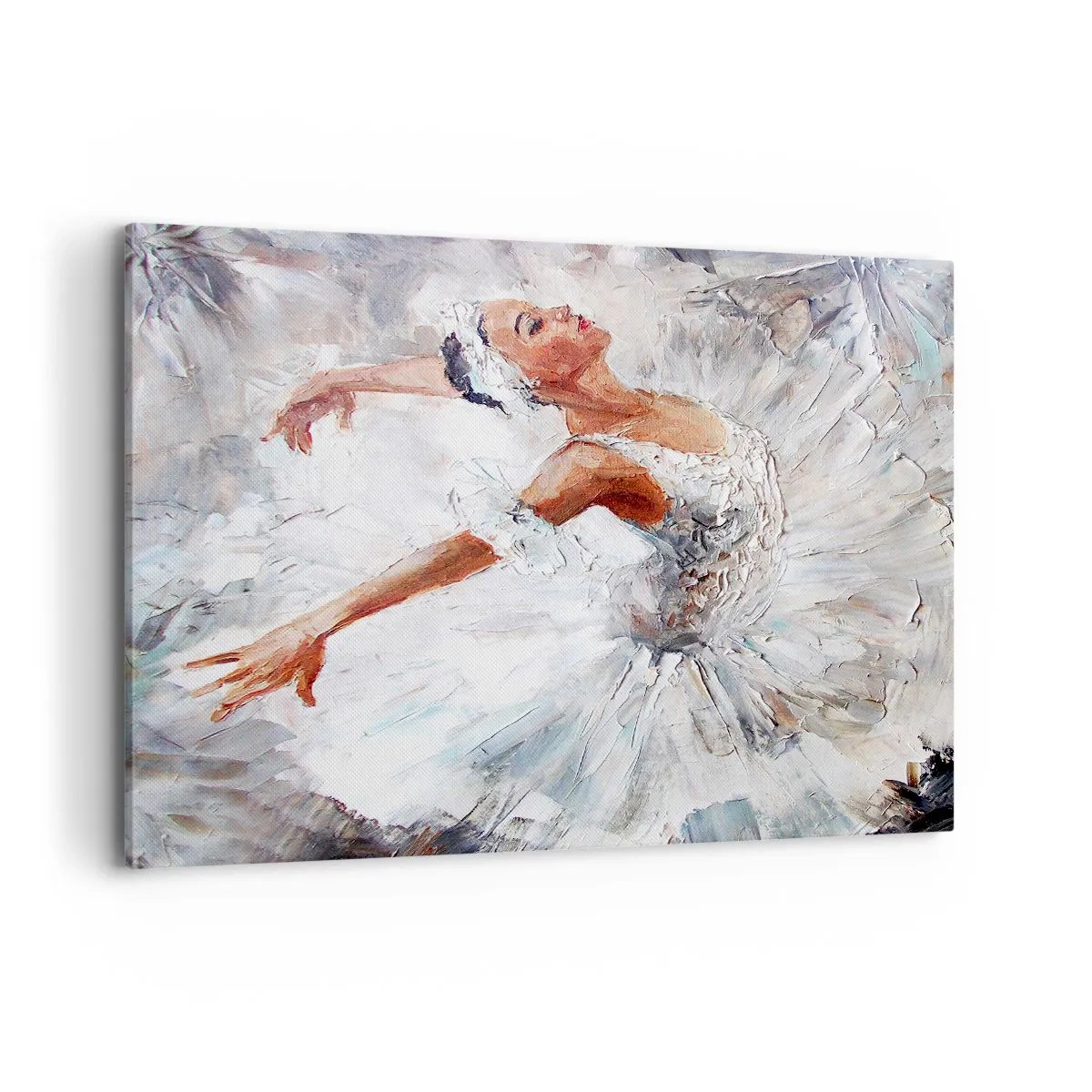 Impression sur toile - Image sur toile - Une ballerine en robe blanche dansant - 120x80cm - Délicat et léger comme du tulle - Décoration murale moderne pour le salon et la chambre ARTTOR