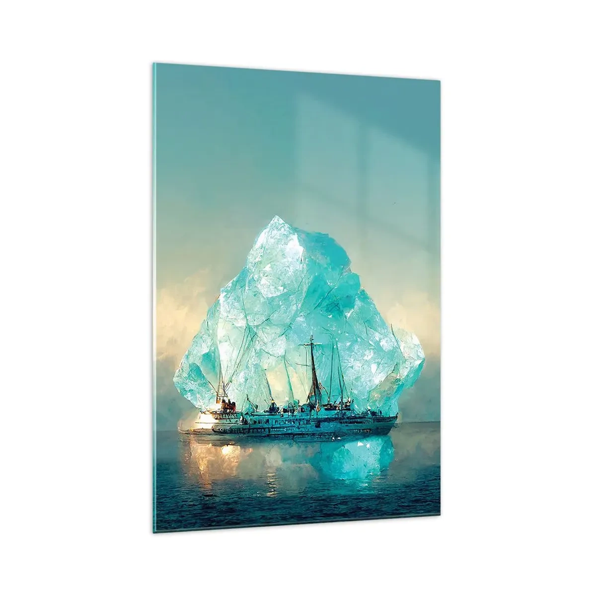 Impression sur verre - Image sur verre - Un navire avec un iceberg majestueux en arrière-plan - 70x100cm - Diamant arctique - Décoration murale moderne pour le salon et la chambre ARTTOR