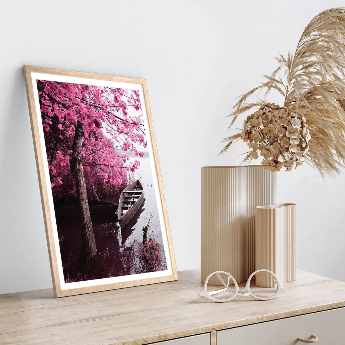 Affiche dans un chêne clair - Poster - Dans un silence rose - 70x100 cm