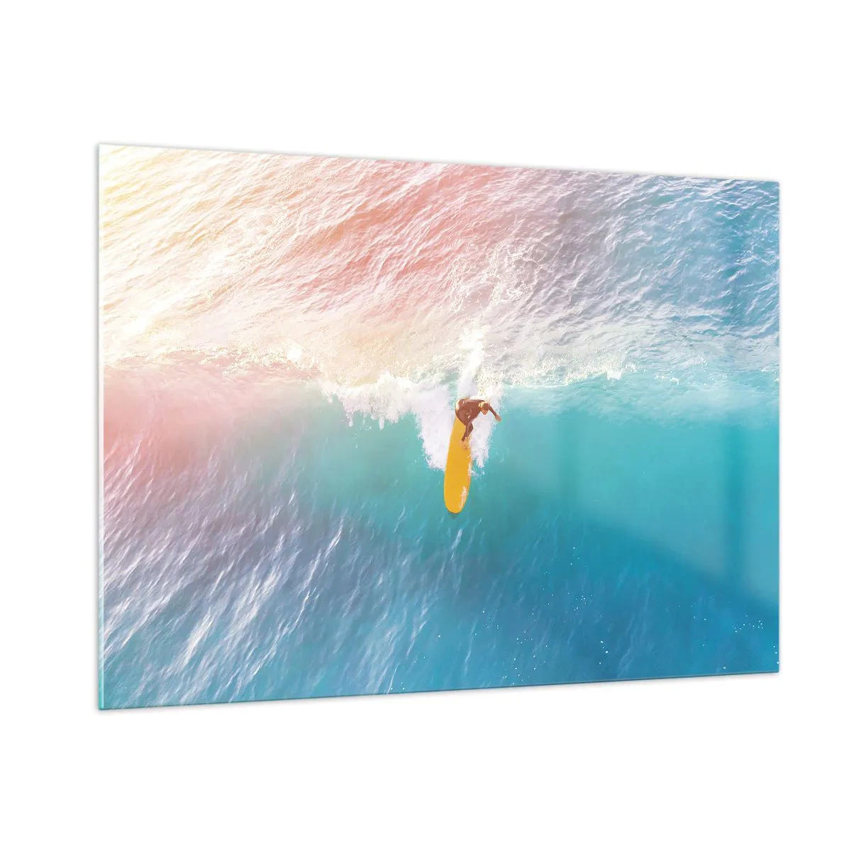 Impression sur verre - Image sur verre - Surfeur chevauchant une vague dans l'océan turquoise - 100x70cm - Le cavalier de l'océan - Décoration murale moderne pour le salon et la chambre ARTTOR