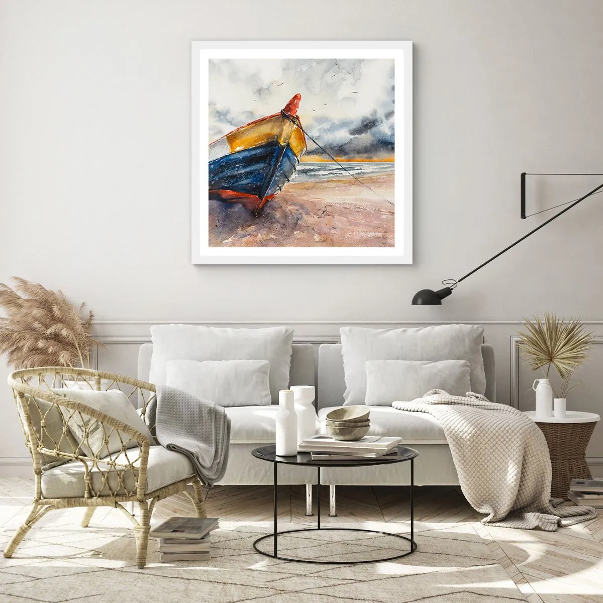 Affiche dans un cadre blanc - Poster - Repos sur le rivage - 30x30 cm