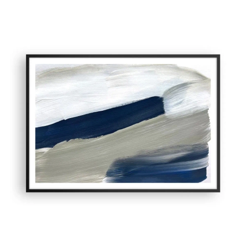 Affiche dans un cadre noir - Poster - Coups de pinceau abstraits dans des tons de bleu et de gris - 100x70cm - Rencontre avec la blancheur - Décoration murale moderne pour le salon et la chambre ARTTOR