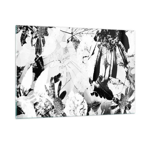 Impression sur verre - Image sur verre - Composition florale en noir et blanc dans un style artistique - 120x80cm - Automne en négatif - Décoration murale moderne pour le salon et la chambre ARTTOR